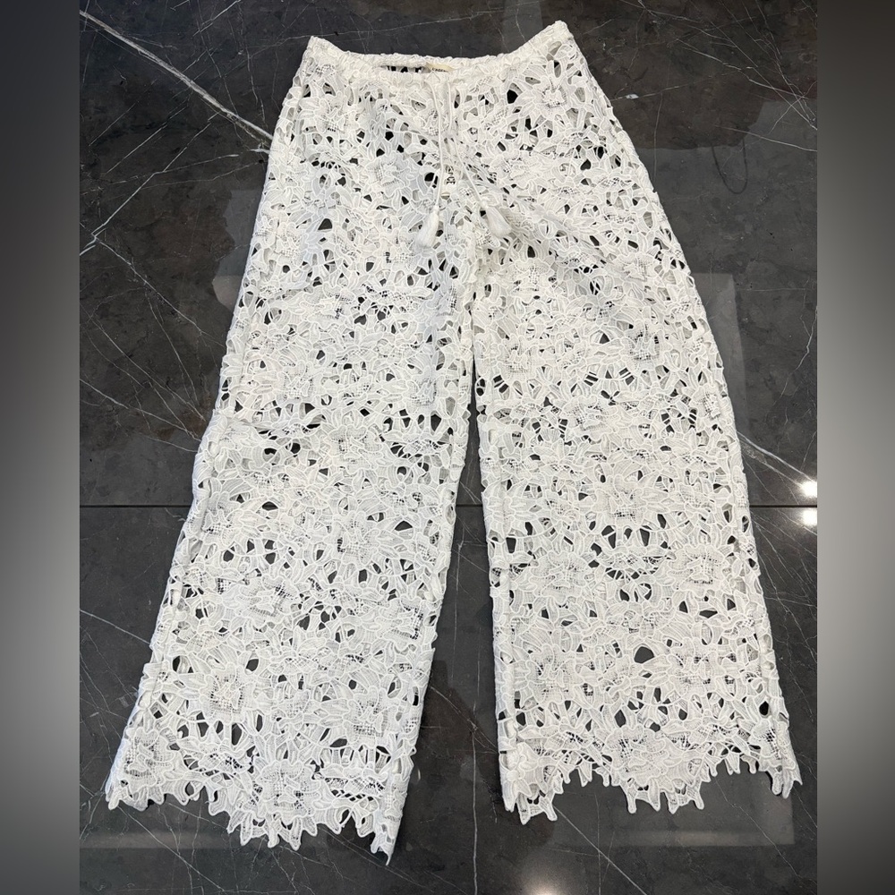 L'AGENCE Geraldine Lace Wide Leg Cover-Up Pants Small NWT White Beach Swim Pool